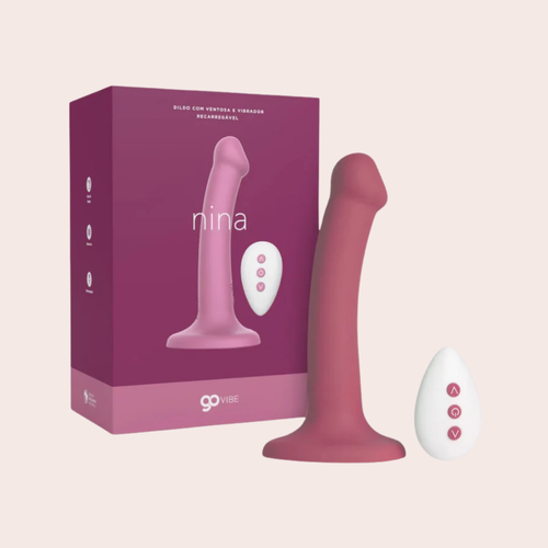 Dildo com Ventosa e Vibrador Recarregável Go Vibe Nina Rosa